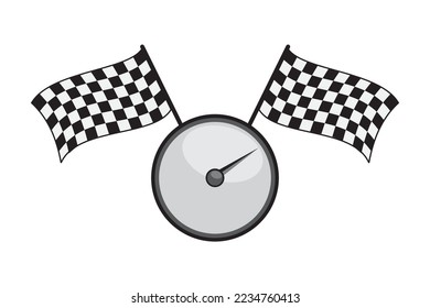Vector de indicador de carreras. Icono de pista de carreras. Velocímetro vectorial y bandera de carreras