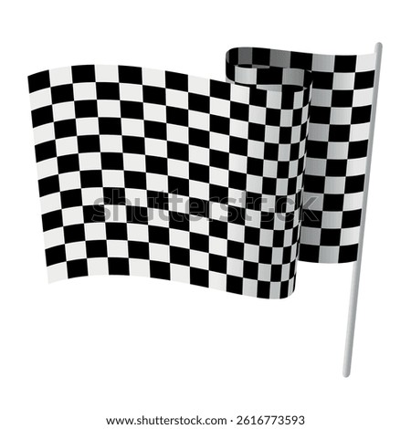 Racing flag waving on a white background representing victory in motorsport events and competitions globally