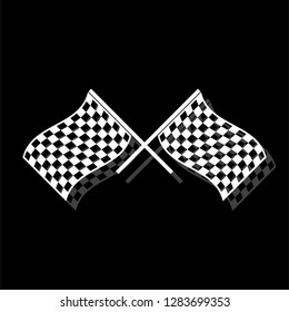 Racing flag. White flat simple icon with shadow