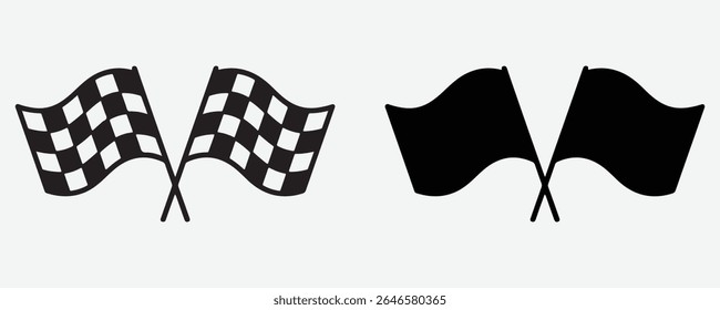 Racing Flags, Checkered Pattern Vector Image in Silhouette Style on White Background