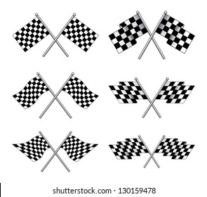 Racing Flags is an illustration of six different styles of black and white racing flags.