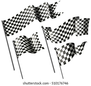 Racing flags on metal poles illustration