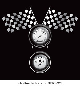 Racing flags, speedometer, and fuel gauge