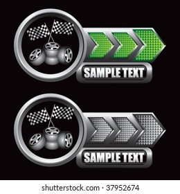 racing flags and tires on shiny arrow banners