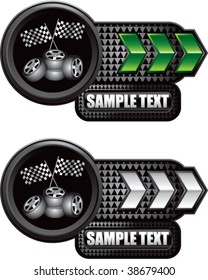 racing flags and tires on shiny arrow banners