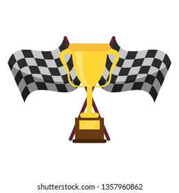 Racing flags and trophy cup