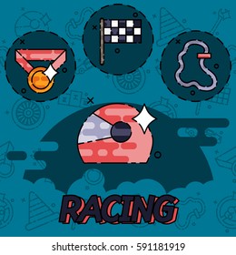Racing flat concept icons