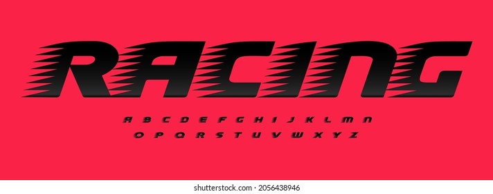 Racing font alphabet letters with wind effect. Modern sport logo typography. Car auto typographic design. Italic letter set for speed logo, race headline, game type. Isolated vector typeset