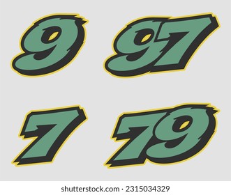 Racing Font Number Vector Ninety Seven Seventy Nine