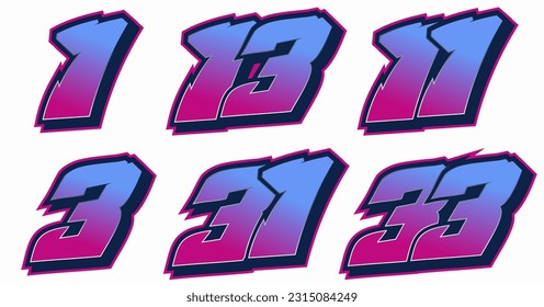 Racing Font Number Vector One Three Thirteen Thirty Three Editable