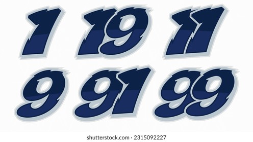  Racing Font Number Vector One Nine Eleven Nineteen Ninty Nine Editable