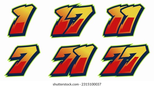 Racing Font Number Vector One Seven Seventeen Eleven Seventy Editable