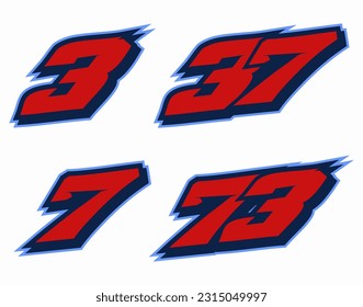 Racing Font Number Vector Thirty Seven Or Seventy Three Editable