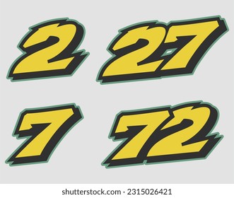 Racing Font Number Vector Twenty Seven Seventy Two Editable