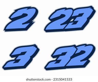 Racing Font Number Vector Twenty Three or Thirty Two