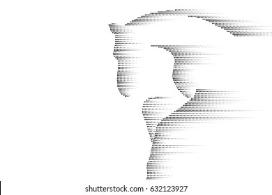 Racing galloping running horse. Abstract black sketch design isolated on white. Mustang silhouette line point dots fast speed concept vector illustration