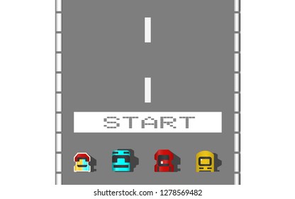 Racing Game ,8 bit Old video game. retro style Background.