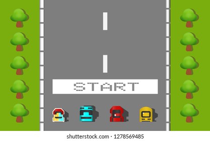 Racing Game ,8 bit Old video game. retro style Background.