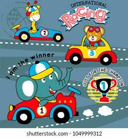 Racing game animal cartoon vector