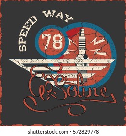 Racing gasoline motor typography, for t-shirt or other uses, vectors