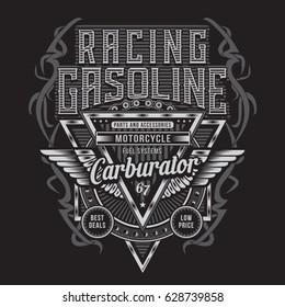 Racing Gasoline Motorcycle Typography, Tee Shirt Graphics, Vectors