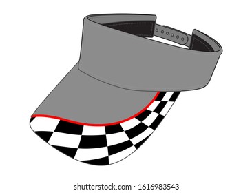 Racing Gray Sun Visor Cap Design Vector With Checkered Graphic Line On Brim Cap.