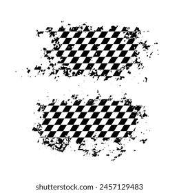 Racing grunge brush texture design, auto rally badge. Checkered pattern. Start, finish flag, scratches. Vector illustration