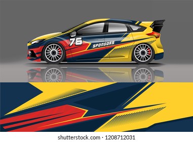 Racing Hatchback car wrap decal and sticker design. vector eps 10 format.