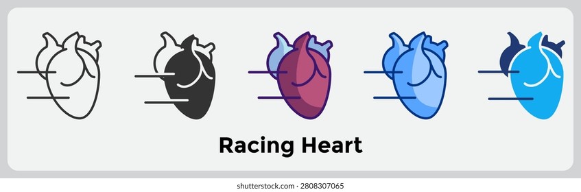Racing Heart icon for illustrating fast cardiac activity systems, heightened arousal, and panic related heart response. Line, Filled, Color, Blue, Dualtone style.