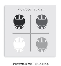 Racing helmet flat black and white vector icon.