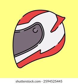 Racing Helmet Flat design style, a red and white protective helmet, representing driver safety, perfect for motorsport illustrations, racing promotions, and automotive branding.