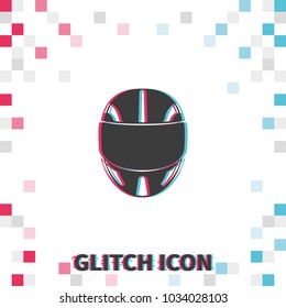 Racing helmet  glitch effect vector icon.