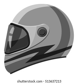 Racing helmet icon. Gray monochrome illustration of helmet vector icon for web design