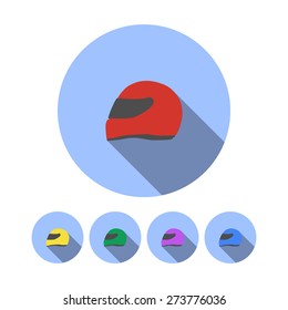 Racing helmet. Icon with shadow. Set. Vector illustration