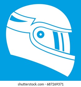 Racing helmet icon white isolated on blue background vector illustration