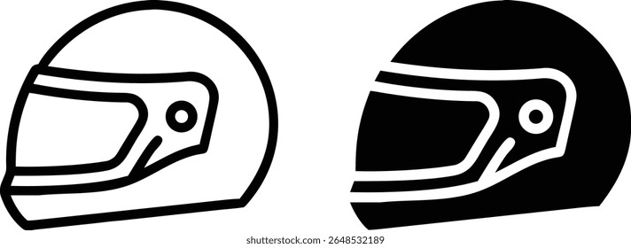 Ícones de capacete de corrida - Ilustração de vetor de chapelaria de segurança de motocicleta preto e branco