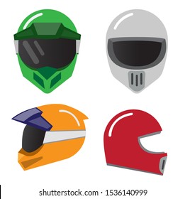 racing helmet illustration, full color, vintage, extreme sport, flat design vector icon set