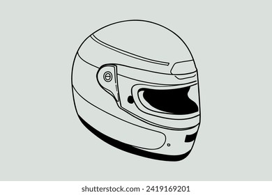Racing helmet. Line art, sketch, outline image. Vector background.