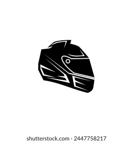 Racing helmet on white background. Racing helmet for cars, motorbikes, etc. Head protection. Monochrome icon.