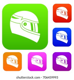 Racing helmet set icon in different colors isolated vector illustration. Premium collection