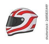 Racing Helmet Vector Illustration with Red Stripes Motorsport Safety Gear and Biker Protection Design