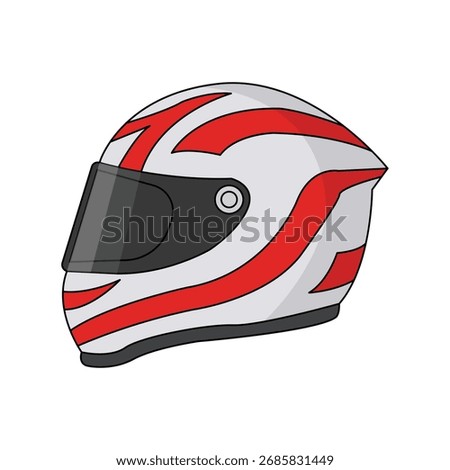 Racing Helmet Vector Illustration with Red Stripes Motorsport Safety Gear and Biker Protection Design