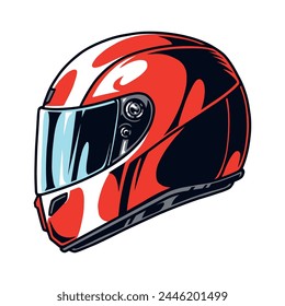 Racing helmet vintage emblem colorful with hardhat protecting head of person participating in motorcycle racing to avoid injury vector illustration