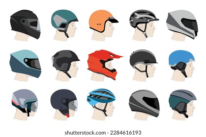 Racing helmets for car, motorcycle and bicycle. Vector illustration of racing helmets for head protection. 