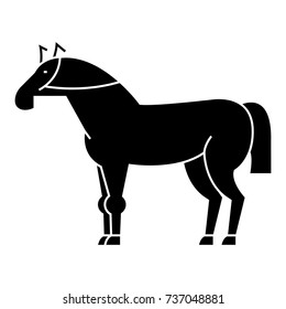 racing horse icon, vector illustration, black sign on isolated background