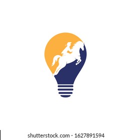 Racing horse with jockey bulb shape concept Logo Design icons. Equestrian sport logo. Jockey riding jumping horse. Horse riding logo.	