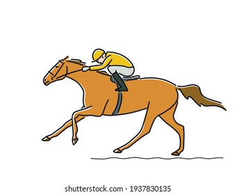 Racing horse and jockey coming to finish line, vector illustration