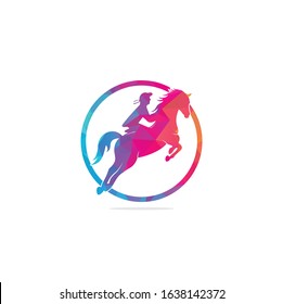 Racing horse with jockey Logo Design icons. Equestrian sport logo. Jockey riding jumping horse. Horse riding logo.	