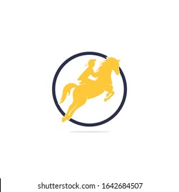 Racing horse with jockey Logo Design icons. Equestrian sport logo. Jockey riding jumping horse. Horse riding logo.	