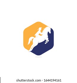 Racing Horse With Jockey Logo Design Icons. Equestrian Sport Logo. Jockey Riding Jumping Horse. Horse Riding Logo.	